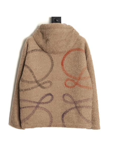 Loewe graffiti logo large lambswool hooded jacket,Loewe Jacket,Jacket,APPAREL