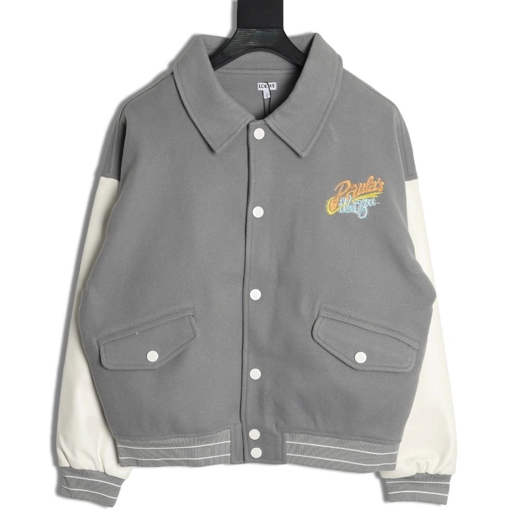Loewe letter embroidered patchwork baseball jacket,Loewe Jacket,Jacket,APPAREL