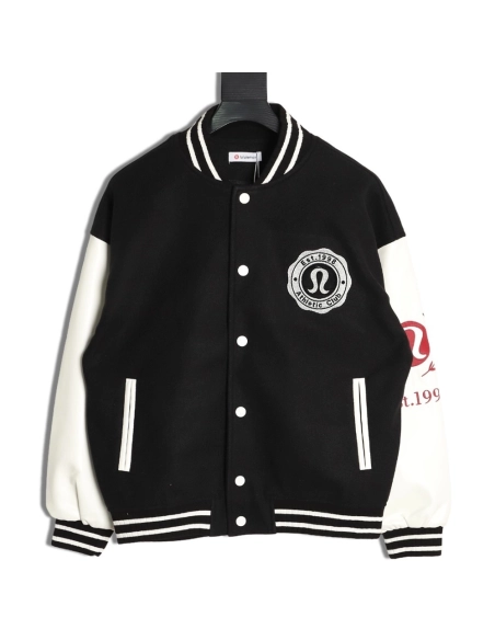 lululemon letter embroidered patchwork baseball jacket,Lululemon Jacket,Jacket,APPAREL