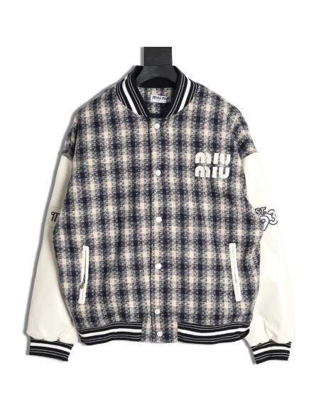 Miu Miu applique embroidery patchwork baseball jacket,Miu Miu Jacket,Jacket,APPAREL