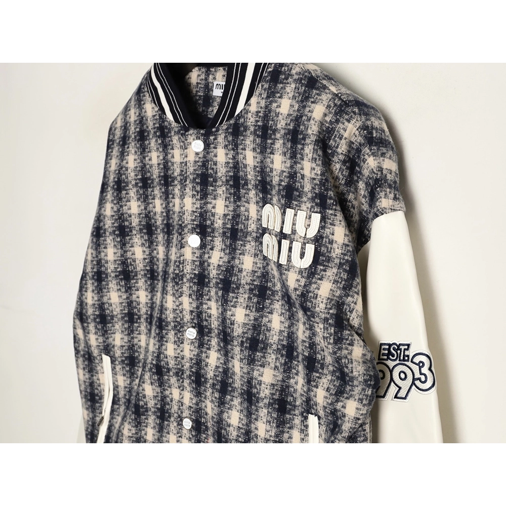 Miu Miu applique embroidery patchwork baseball jacket,Miu Miu Jacket,Jacket,APPAREL