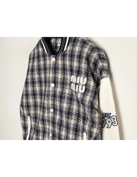 Miu Miu applique embroidery patchwork baseball jacket,Miu Miu Jacket,Jacket,APPAREL