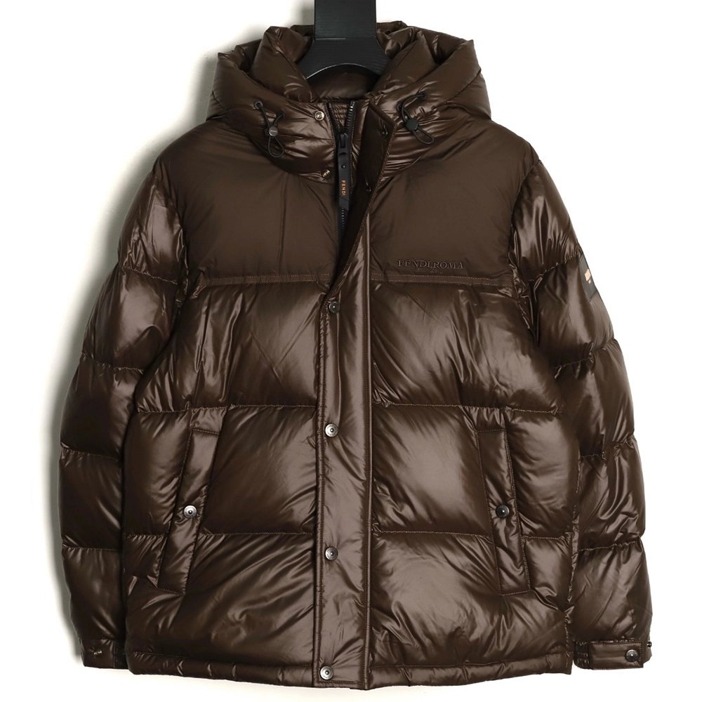 Fendi sleeve patchwork hooded down jacket,Fendi Jacket,Jacket,APPAREL