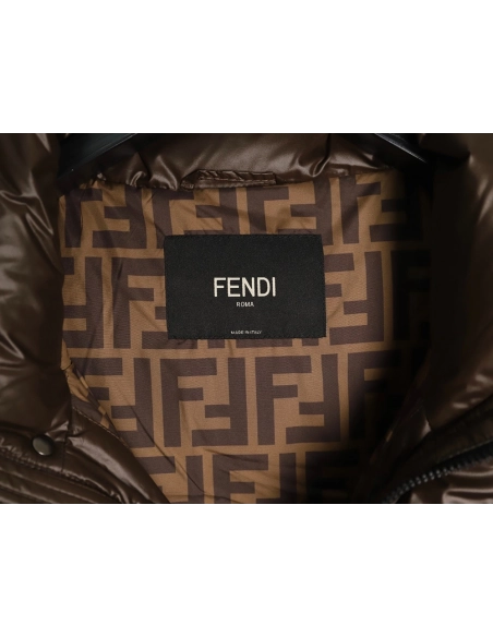 Fendi sleeve patchwork hooded down jacket,Fendi Jacket,Jacket,APPAREL