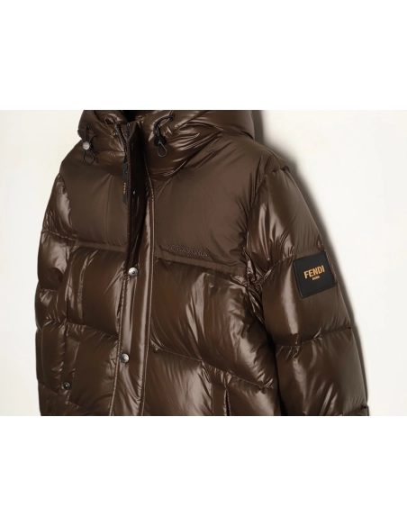 Fendi sleeve patchwork hooded down jacket,Fendi Jacket,Jacket,APPAREL