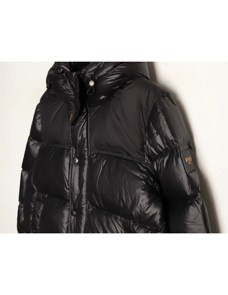 Fendi sleeve patchwork hooded down jacket Tsk1,Fendi Jacket,Jacket,APPAREL
