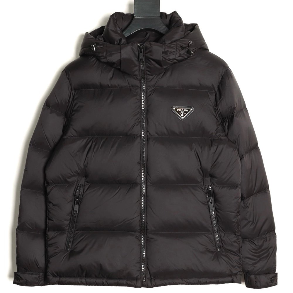 Prada chest triangle logo hooded down jacket,Prada Jacket,Jacket,APPAREL