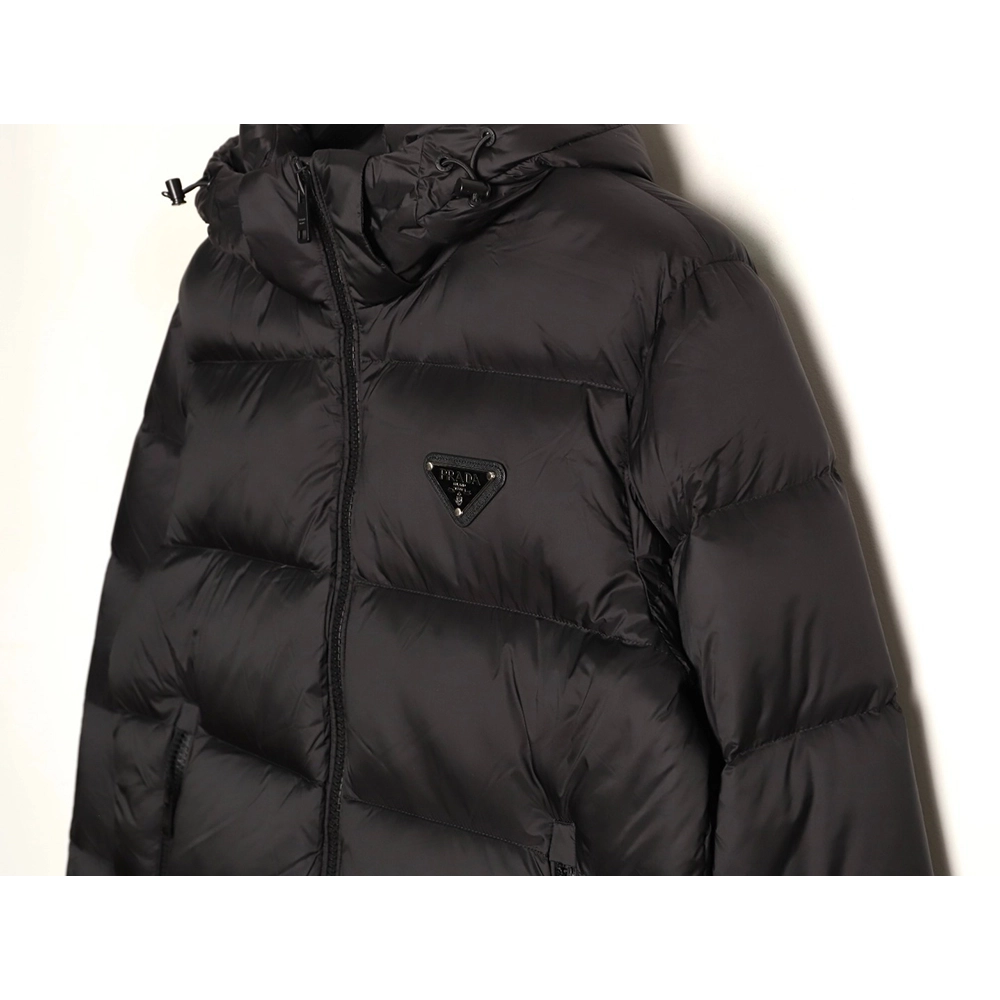 Prada chest triangle logo hooded down jacket,Prada Jacket,Jacket,APPAREL