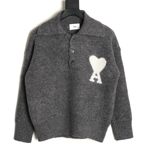 Ami minimalist heart logo collared polo sweater,Ami Sweatshirt,Sweatshirt,APPAREL