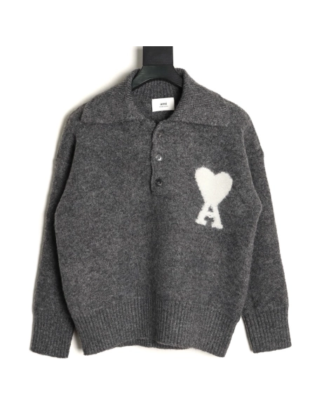 Ami minimalist heart logo collared polo sweater,Ami Sweatshirt,Sweatshirt,APPAREL