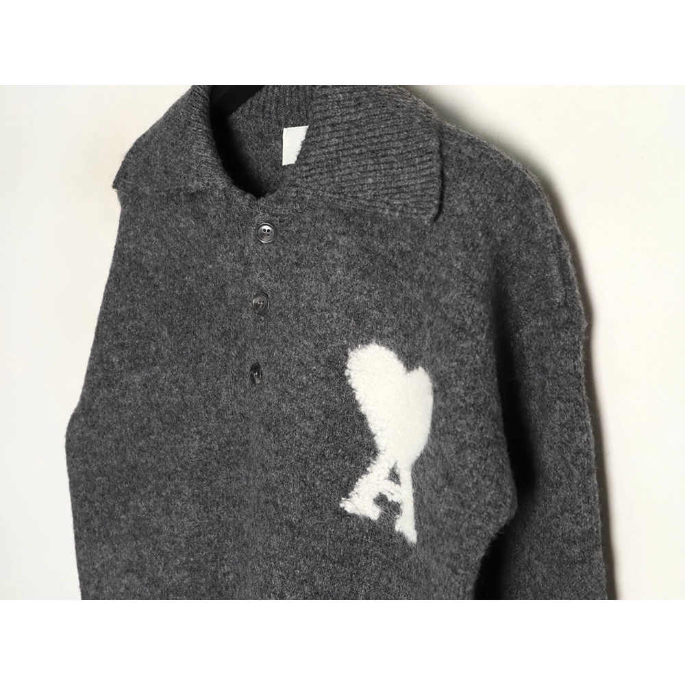 Ami minimalist heart logo collared polo sweater,Ami Sweatshirt,Sweatshirt,APPAREL