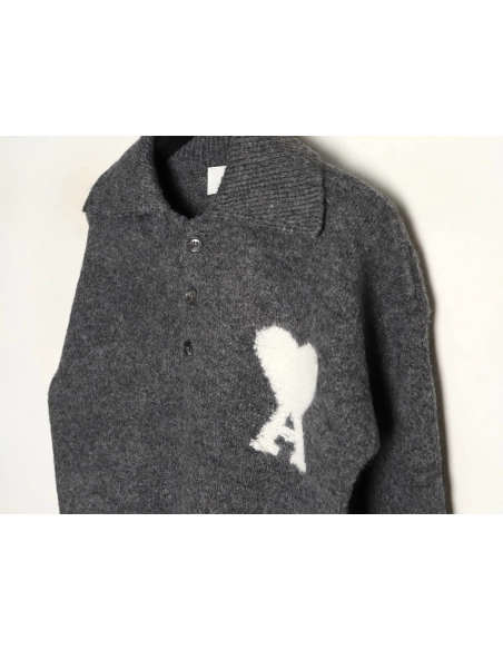 Ami minimalist heart logo collared polo sweater,Ami Sweatshirt,Sweatshirt,APPAREL