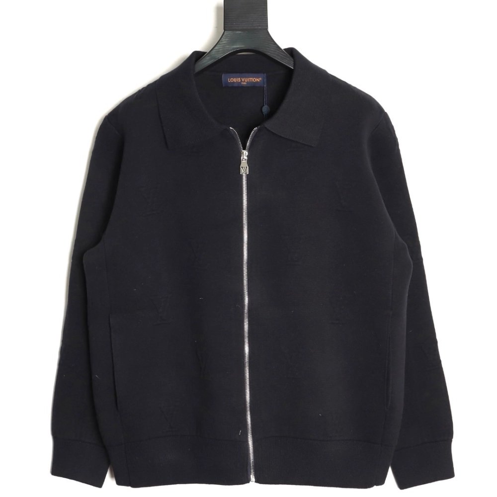Louis Vuitton embossed logo zipup knit coat with lapelnavy blue,Louis Vuitton Jacket,Jacket,APPAREL