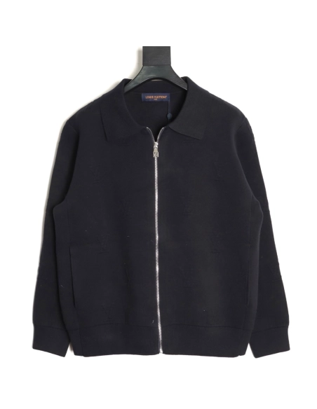 Louis Vuitton embossed logo zipup knit coat with lapelnavy blue,Louis Vuitton Jacket,Jacket,APPAREL