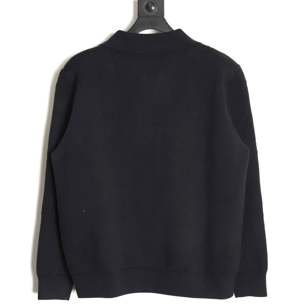 Louis Vuitton embossed logo zipup knit coat with lapelnavy blue,Louis Vuitton Jacket,Jacket,APPAREL