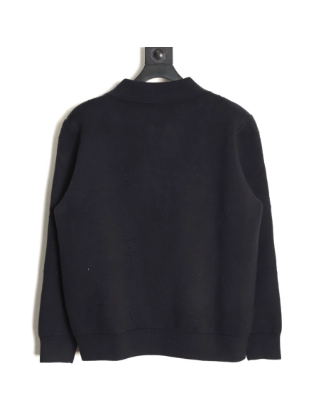 Louis Vuitton embossed logo zipup knit coat with lapelnavy blue,Louis Vuitton Jacket,Jacket,APPAREL