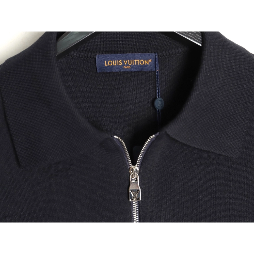 Louis Vuitton embossed logo zipup knit coat with lapelnavy blue,Louis Vuitton Jacket,Jacket,APPAREL