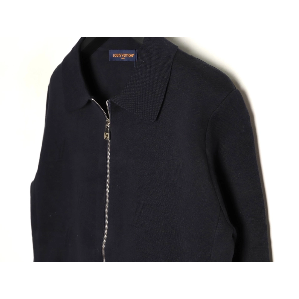 Louis Vuitton embossed logo zipup knit coat with lapelnavy blue,Louis Vuitton Jacket,Jacket,APPAREL