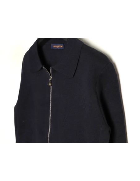 Louis Vuitton embossed logo zipup knit coat with lapelnavy blue,Louis Vuitton Jacket,Jacket,APPAREL
