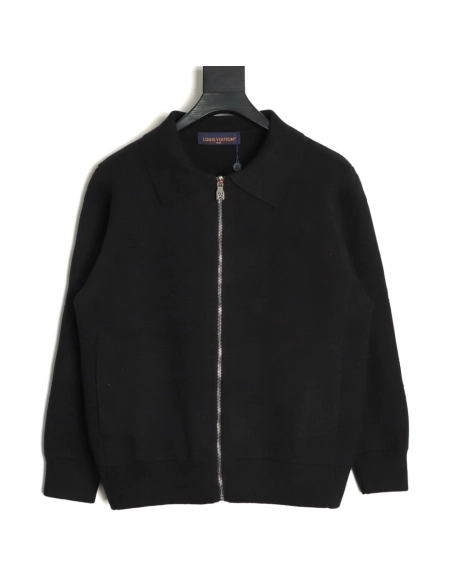 Louis Vuitton embossed logo zipup knit coat with lapelBlack,Louis Vuitton Jacket,Jacket,APPAREL