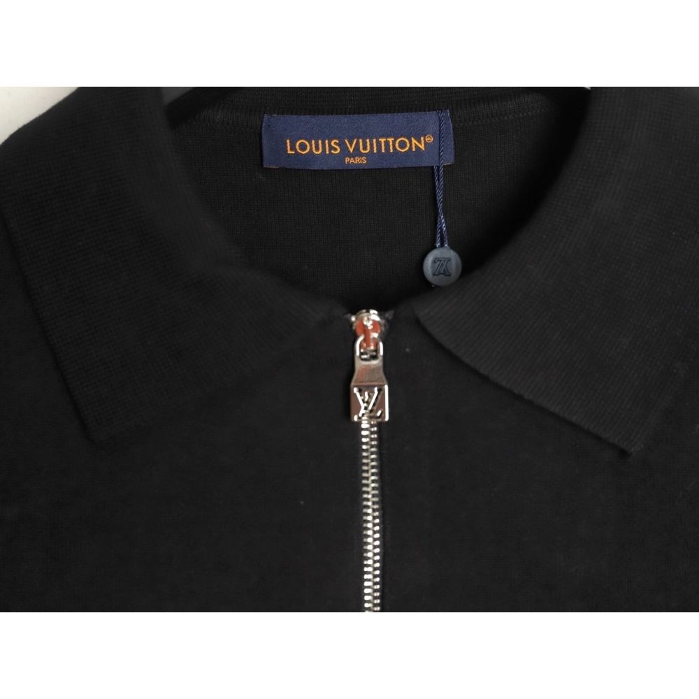 Louis Vuitton embossed logo zipup knit coat with lapelBlack,Louis Vuitton Jacket,Jacket,APPAREL
