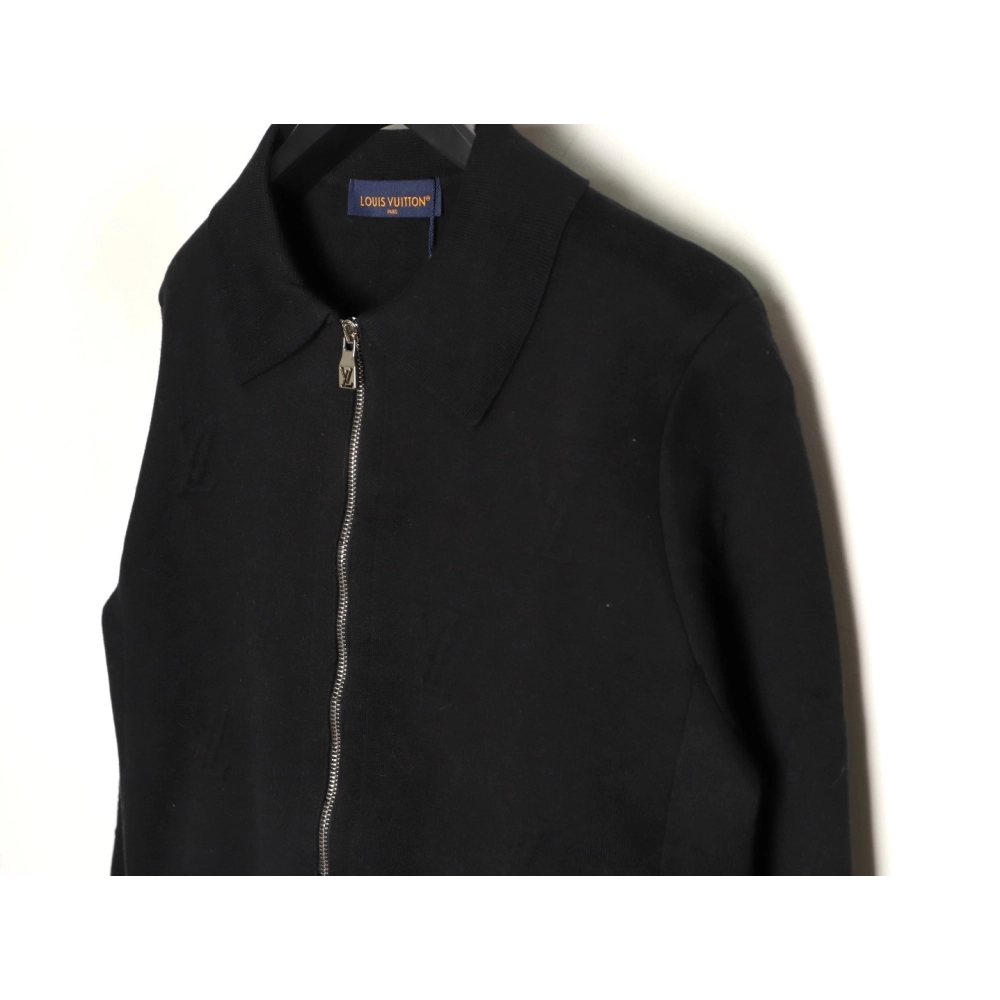 Louis Vuitton embossed logo zipup knit coat with lapelBlack,Louis Vuitton Jacket,Jacket,APPAREL