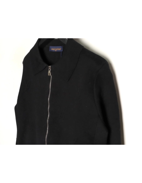 Louis Vuitton embossed logo zipup knit coat with lapelBlack,Louis Vuitton Jacket,Jacket,APPAREL