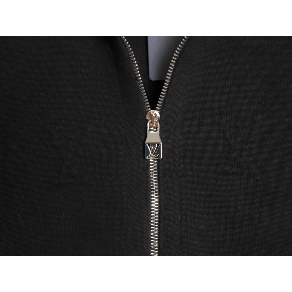 Louis Vuitton embossed logo zipup knit coat with lapelBlack,Louis Vuitton Jacket,Jacket,APPAREL