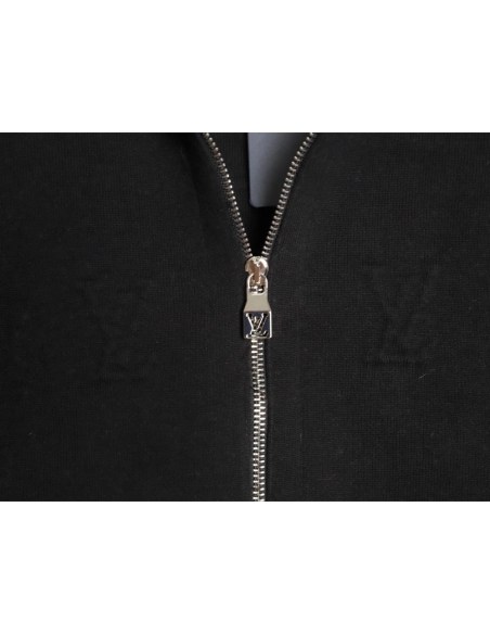 Louis Vuitton embossed logo zipup knit coat with lapelBlack,Louis Vuitton Jacket,Jacket,APPAREL