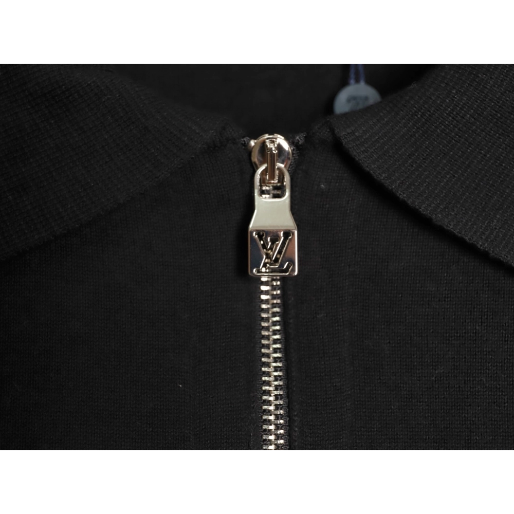 Louis Vuitton embossed logo zipup knit coat with lapelBlack,Louis Vuitton Jacket,Jacket,APPAREL