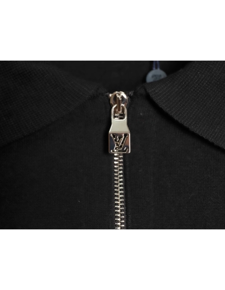 Louis Vuitton embossed logo zipup knit coat with lapelBlack,Louis Vuitton Jacket,Jacket,APPAREL