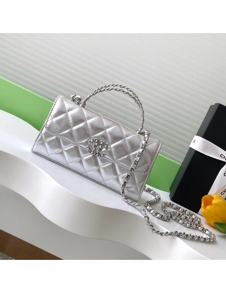 Chanel 25S Kelly Quilted Silver Handbags AP3238 18X10X4.5cm,Chanel