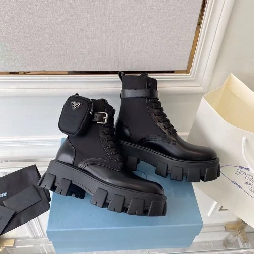 Prada Monolith brushed leather and ReNylon boots,Loewe