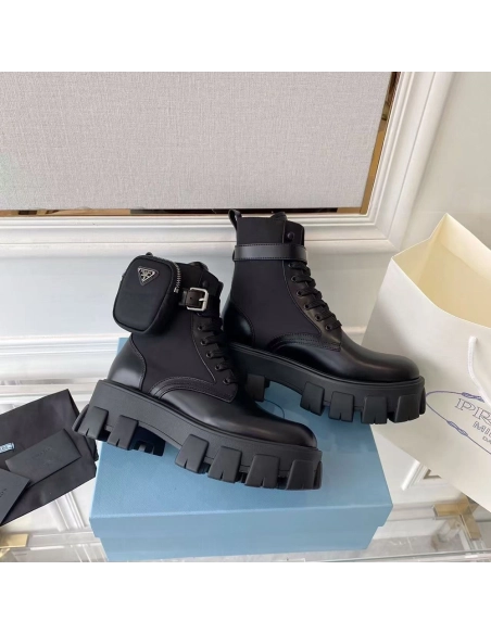 Prada Monolith brushed leather and ReNylon boots,Loewe