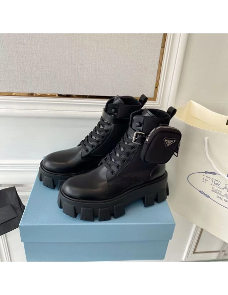 Prada Monolith brushed leather and ReNylon boots,Loewe