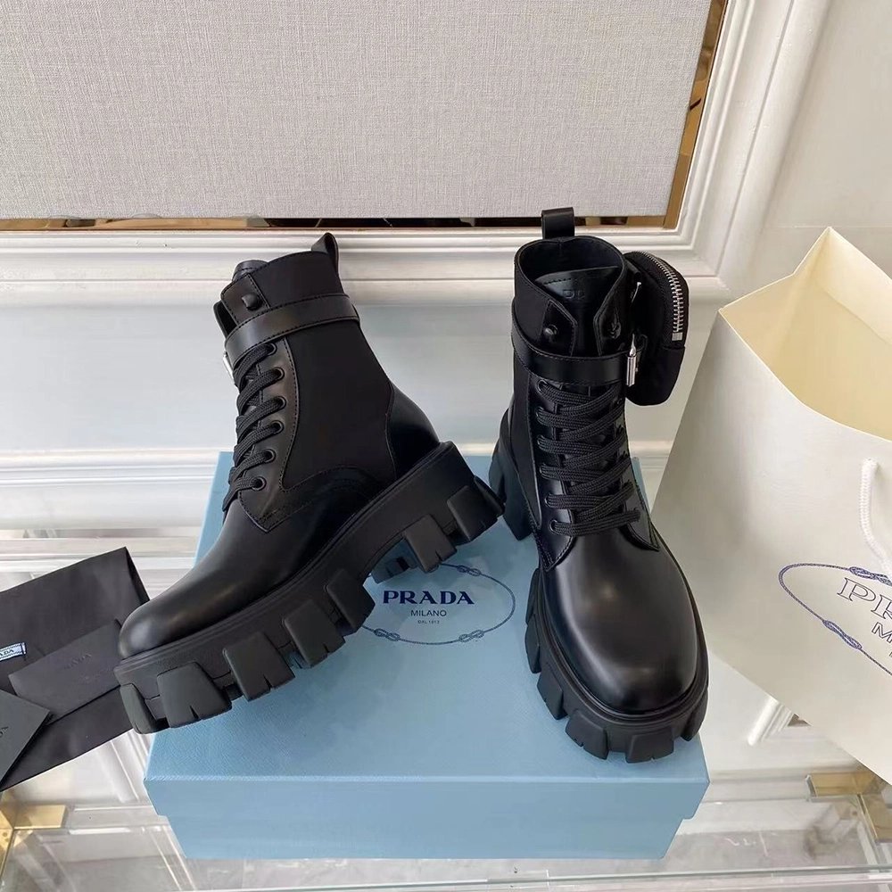 Prada Monolith brushed leather and ReNylon boots,Loewe