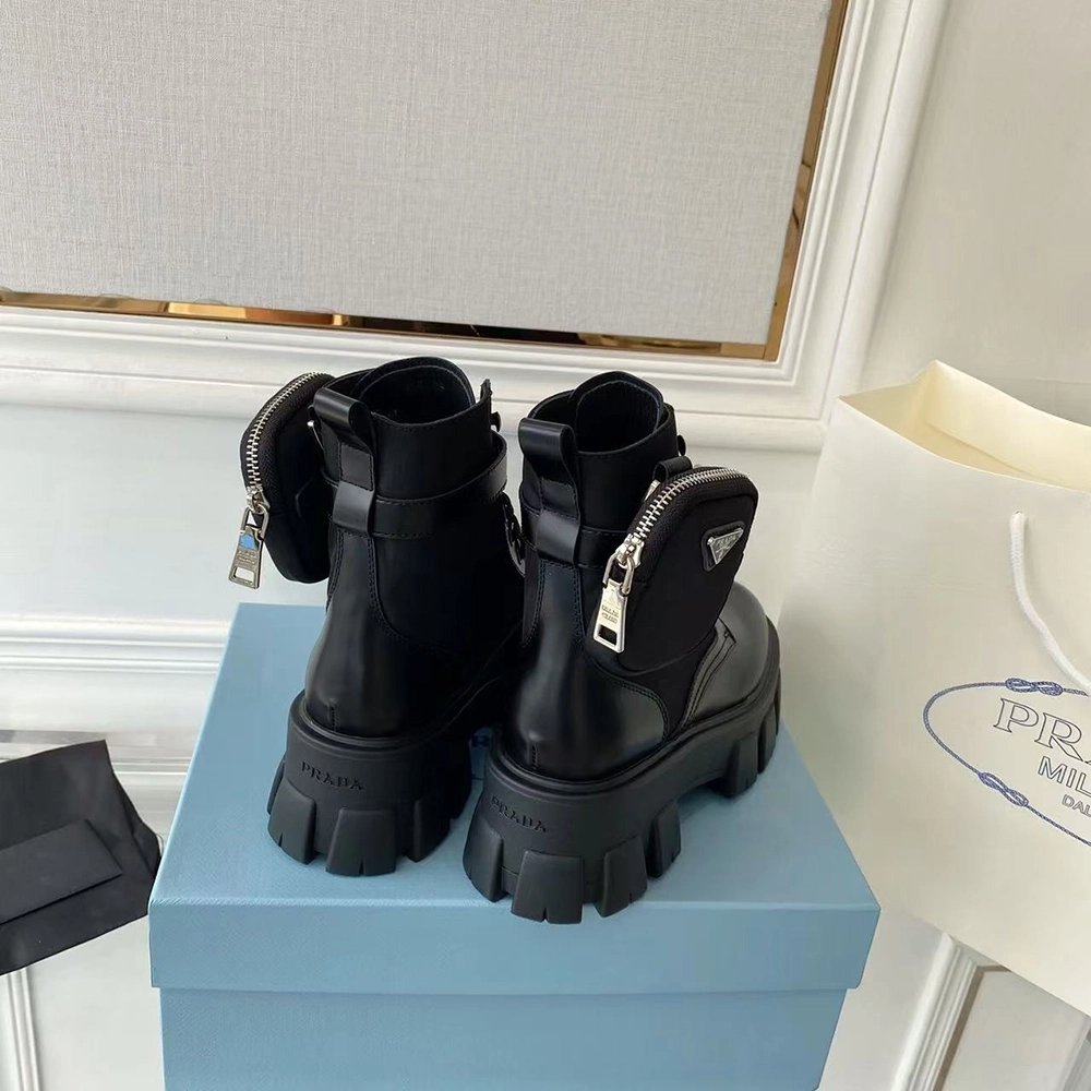 Prada Monolith brushed leather and ReNylon boots,Loewe