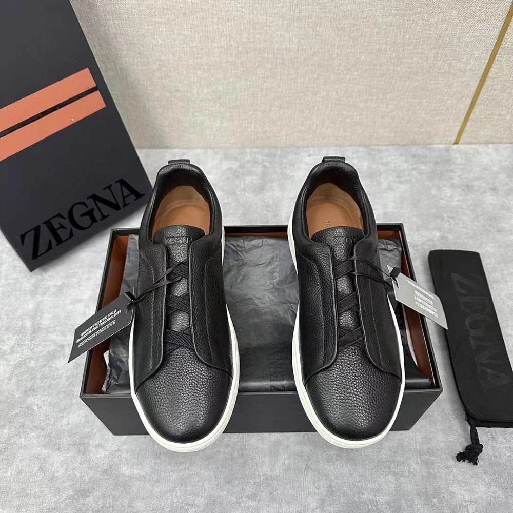 ZEGNA Black Triple Stitch SECONDSKIN Sneakers,ZEGNA SNEAKERS