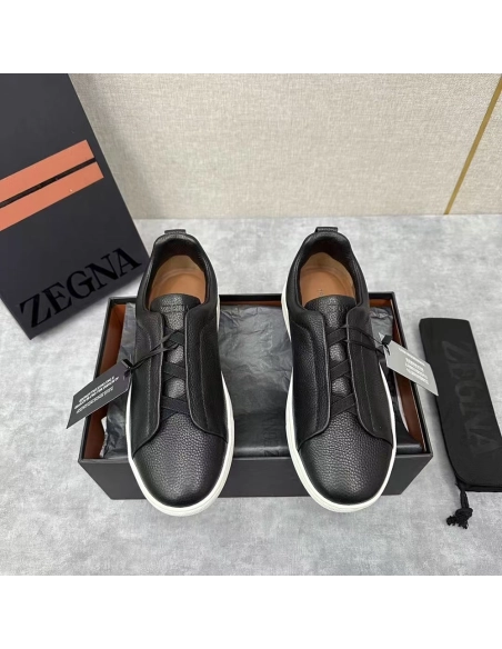 ZEGNA Black Triple Stitch SECONDSKIN Sneakers,ZEGNA SNEAKERS