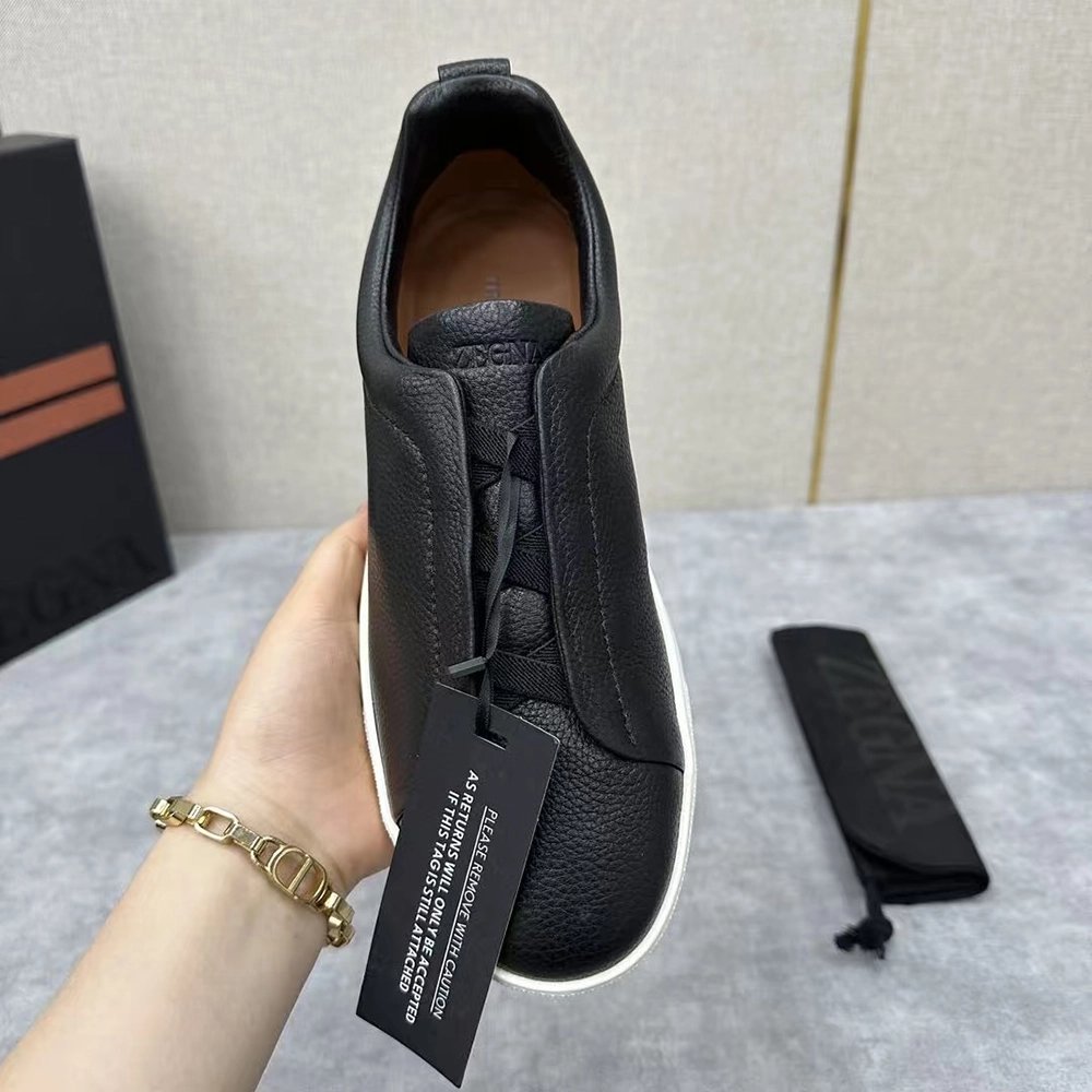ZEGNA Black Triple Stitch SECONDSKIN Sneakers,ZEGNA SNEAKERS