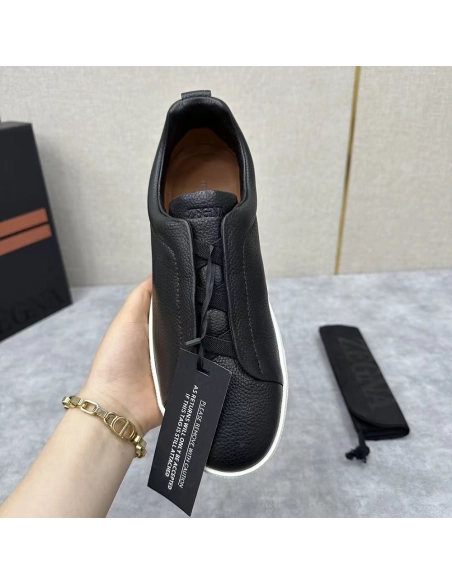 ZEGNA Black Triple Stitch SECONDSKIN Sneakers,ZEGNA SNEAKERS
