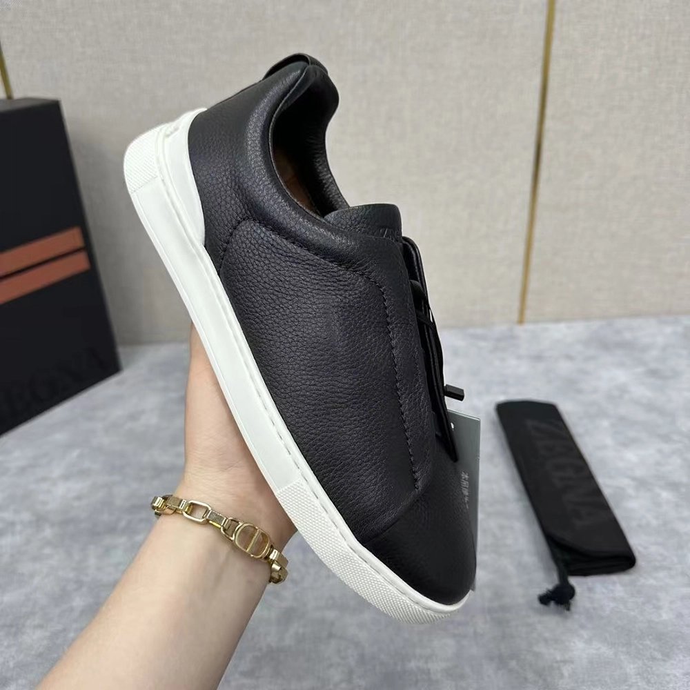 ZEGNA Black Triple Stitch SECONDSKIN Sneakers,ZEGNA SNEAKERS