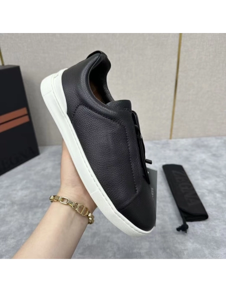 ZEGNA Black Triple Stitch SECONDSKIN Sneakers,ZEGNA SNEAKERS