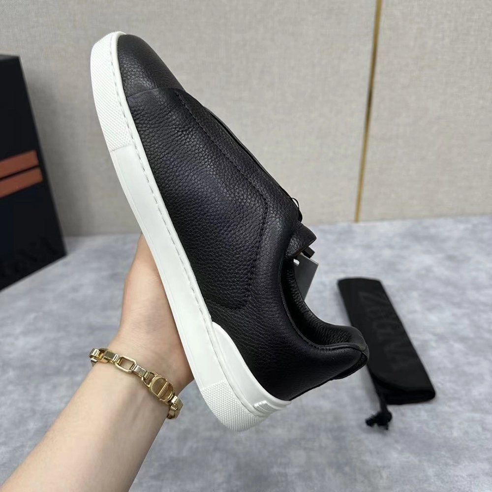 ZEGNA Black Triple Stitch SECONDSKIN Sneakers,ZEGNA SNEAKERS
