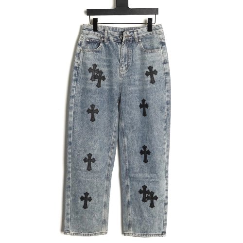 Chrome Hearts Cross Embroidered Washed Jeans,Chrome Hearts