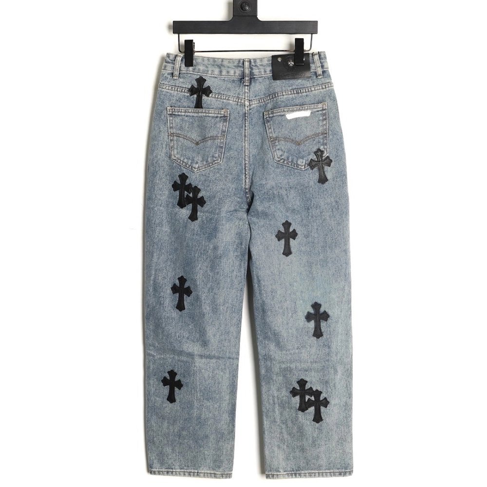 Chrome Hearts Cross Embroidered Washed Jeans,Chrome Hearts