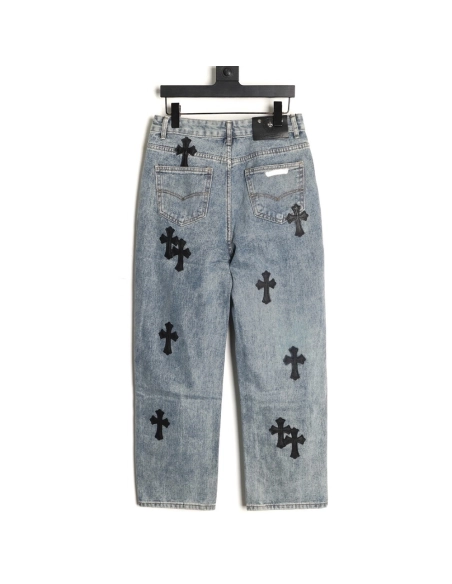 Chrome Hearts Cross Embroidered Washed Jeans,Chrome Hearts
