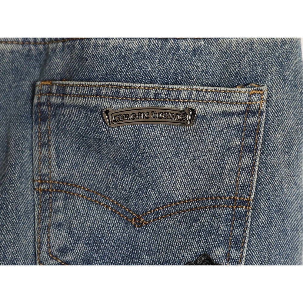 Chrome Hearts Cross Embroidered Washed Jeans,Chrome Hearts