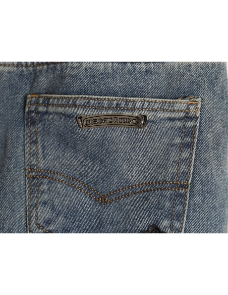 Chrome Hearts Cross Embroidered Washed Jeans,Chrome Hearts