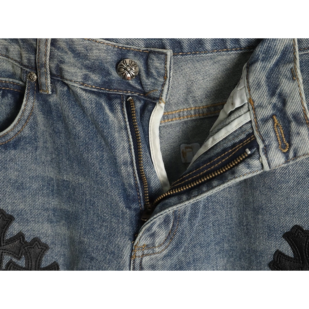 Chrome Hearts Cross Embroidered Washed Jeans,Chrome Hearts